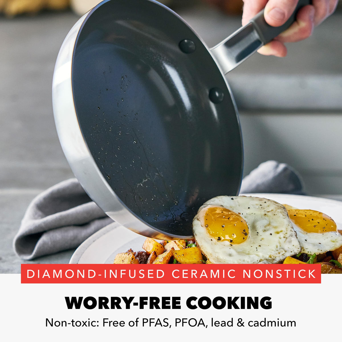 x Bobby Flay Stainless Steel 12” Frying Pan Skillet & Glass Lid (12" Frying Pan with Lid / Stainless Steel)