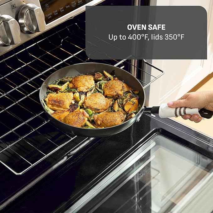 T-Fal Ultimate Hard Anodized 12-Piece Ceramic Nonstick Cookware Set, Oven Safe Up to 400°F, Ceramic Pots and Pans Set, Frying Pans, Saucepan, Stockpot, Cooking Utensils, Grey