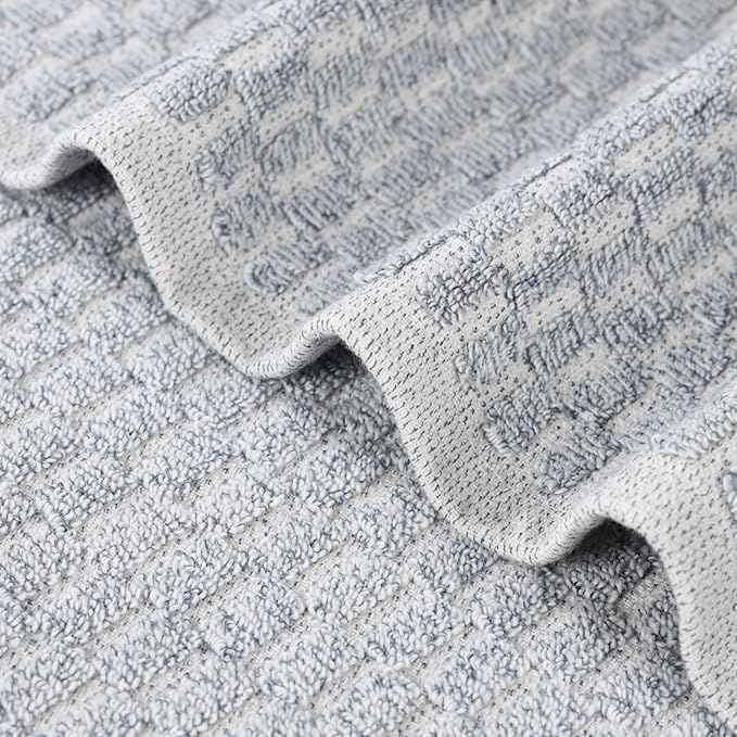 Superior Juno Viscose Cotton Blend Medium Weight Towels, for Bathroom, Shower, Spa, Plush, Quick Dry, Ultra-Soft Towels, Bath Essentials, Border Detail, Bath Towels, Set of 2, Denim Blue