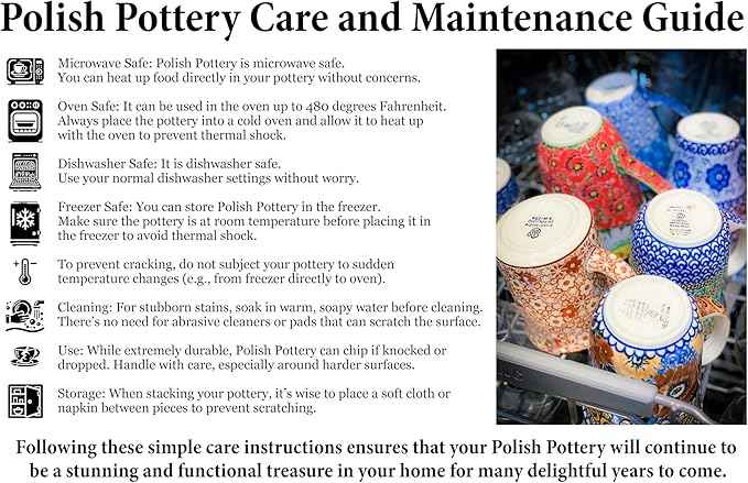 Polmedia Polish Pottery Round Baker with Handles - Blue Poppies Pattern Handmade in Boleslawiec Poland by Ceramika Artystyczna + Certificate of Authenticity