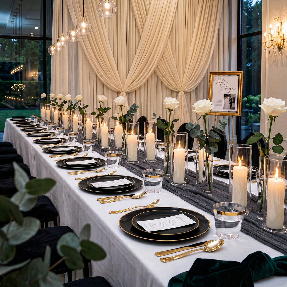 100PCS Black and Gold Plates (Black and Gold / 100 PCS)