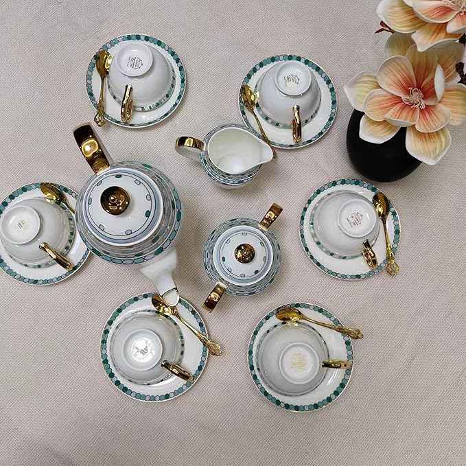 Chinese Bone China Coffee Tea Set, Retro Floral Tea Gift Set, Suitable for Christmas, Father'S Day, Birthday, Halloween Party Gifts (Sapphire Tea Set)