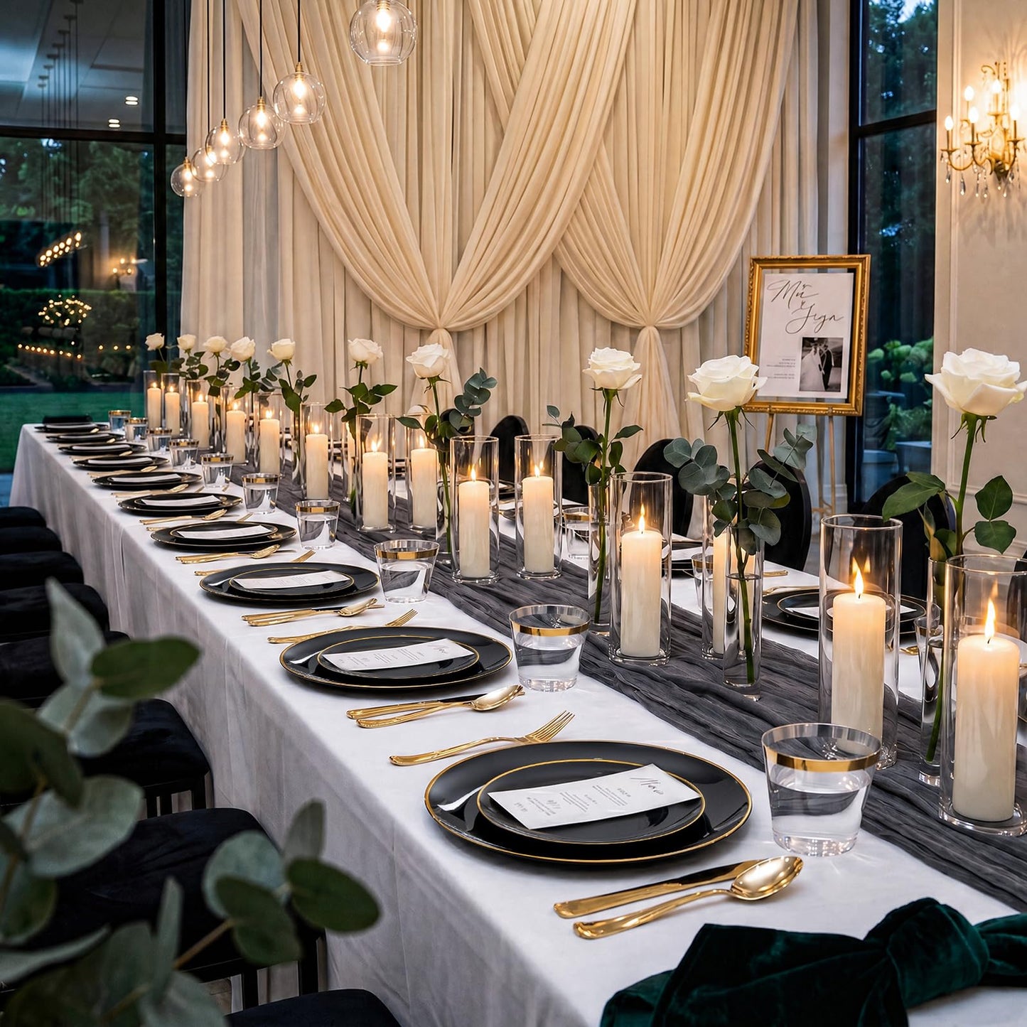 60PCS Black Plastic Plates (Black and Gold / 60 PCS)