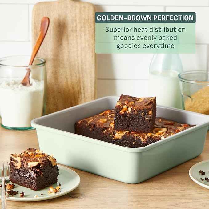 T-fal Refresh Ceramic Nonstick Baking Pans Set (5 Pieces), Roaster, 6-Cup for Muffins, Loaf, Square Baking Sheets Non Stick, Stackable Bakeware Sets, Mint Green