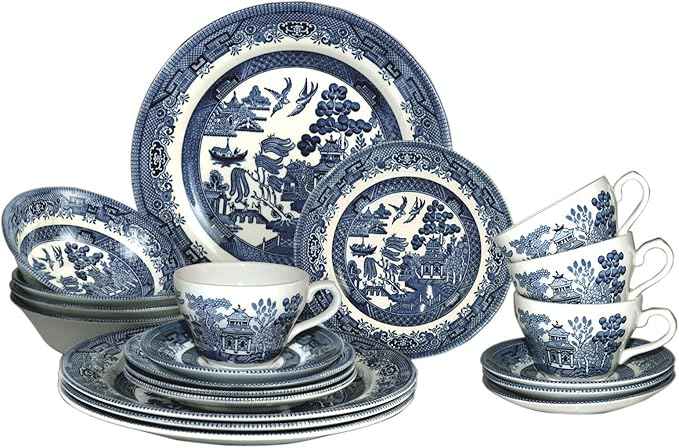 Churchill Blue Willow Plates Bowls Cups 20 Piece Dinnerware Set, Made In England