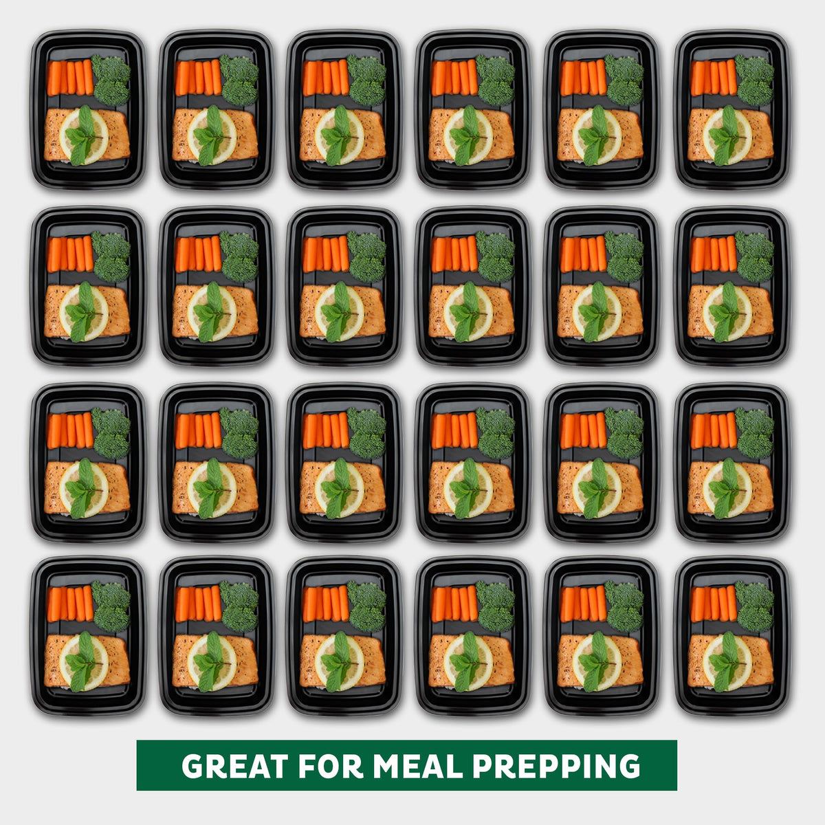 Meal Prep Containers [150 Pack] 1 Compartment Food Storage Containers with Lids (Black / 24OZ-150PK)
