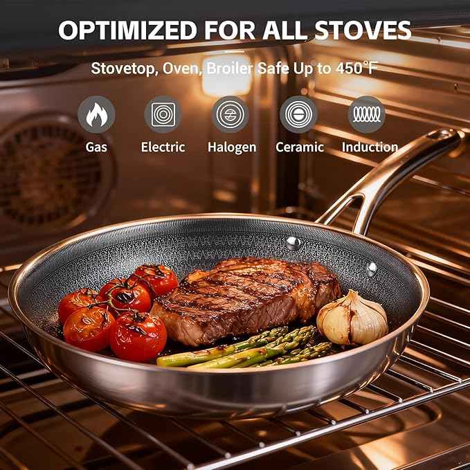 Ammeloo 17 Pcs Nonstick Stainless Steel Cookware Set, Hybrid Stainless Steel Pots and Pans Set Non Stick, Non Toxic Kitchen Cookware Sets, Dishwasher & Oven Safe, Induction & All Cooktop Compatible