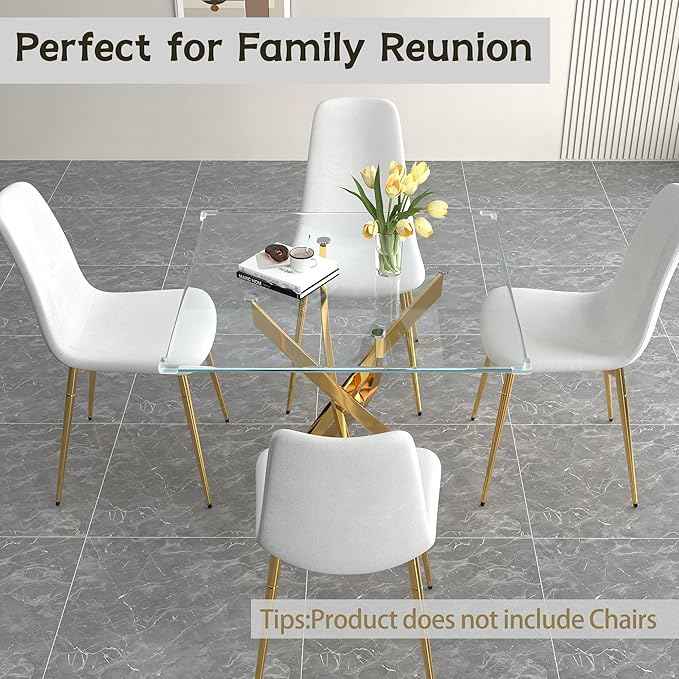AF ARTISAN FURNITURE Square Glass Dining Table for 4, 36'' Modern Kitchen Table with Tempered Glass Top, Dining Table for Office Kitchen Living Meeting Room Small Space, Golden