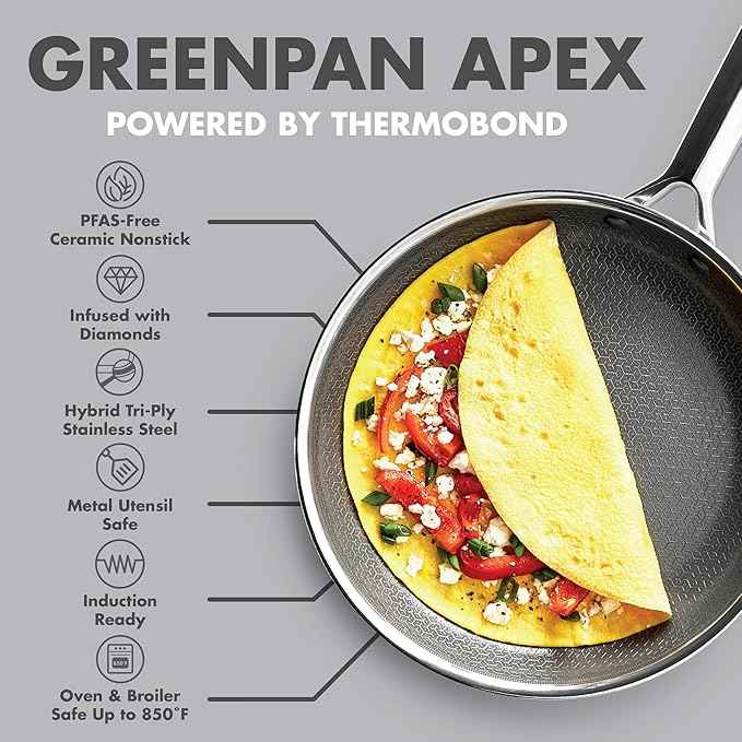 GreenPan Hybrid 13 Piece Nonstick Stainless Steel Cookware Set, APEX Tri-Ply Thermobond PFAS-Free Ceramic Pots & Pans, Induction & All Cooktop Compatible, Oven Temp to 850°F, Dishwasher Safe, Silver