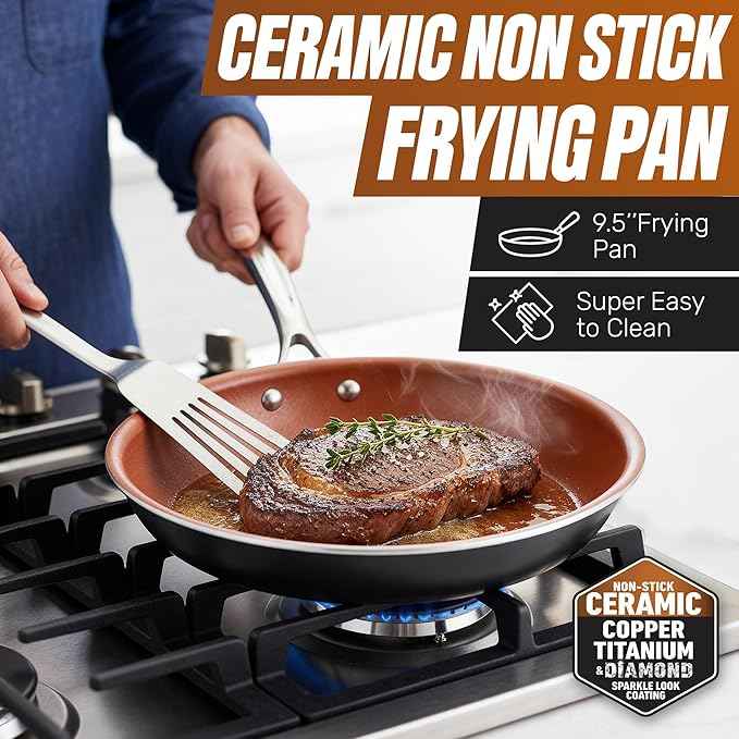 GOTHAM STEEL 15 Pc Ceramic Cookware Set, Ceramic Pots and Pans Set Non Stick with Cooking Utensils and Steamer, Non Toxic PFOA PFOS Free, Premium Stay Cool Handles, Oven & Dishwasher Safe