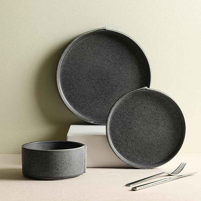 Stone Lain Bao 12-Piece Dinnerware Set Stoneware, Charcoal
