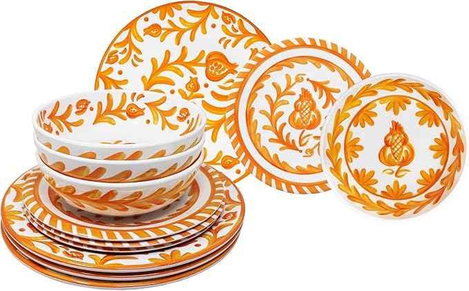Le Cadeaux Luxury Melamine 12 Piece Dinnerwear Set, Service for 4, Sicily Orange