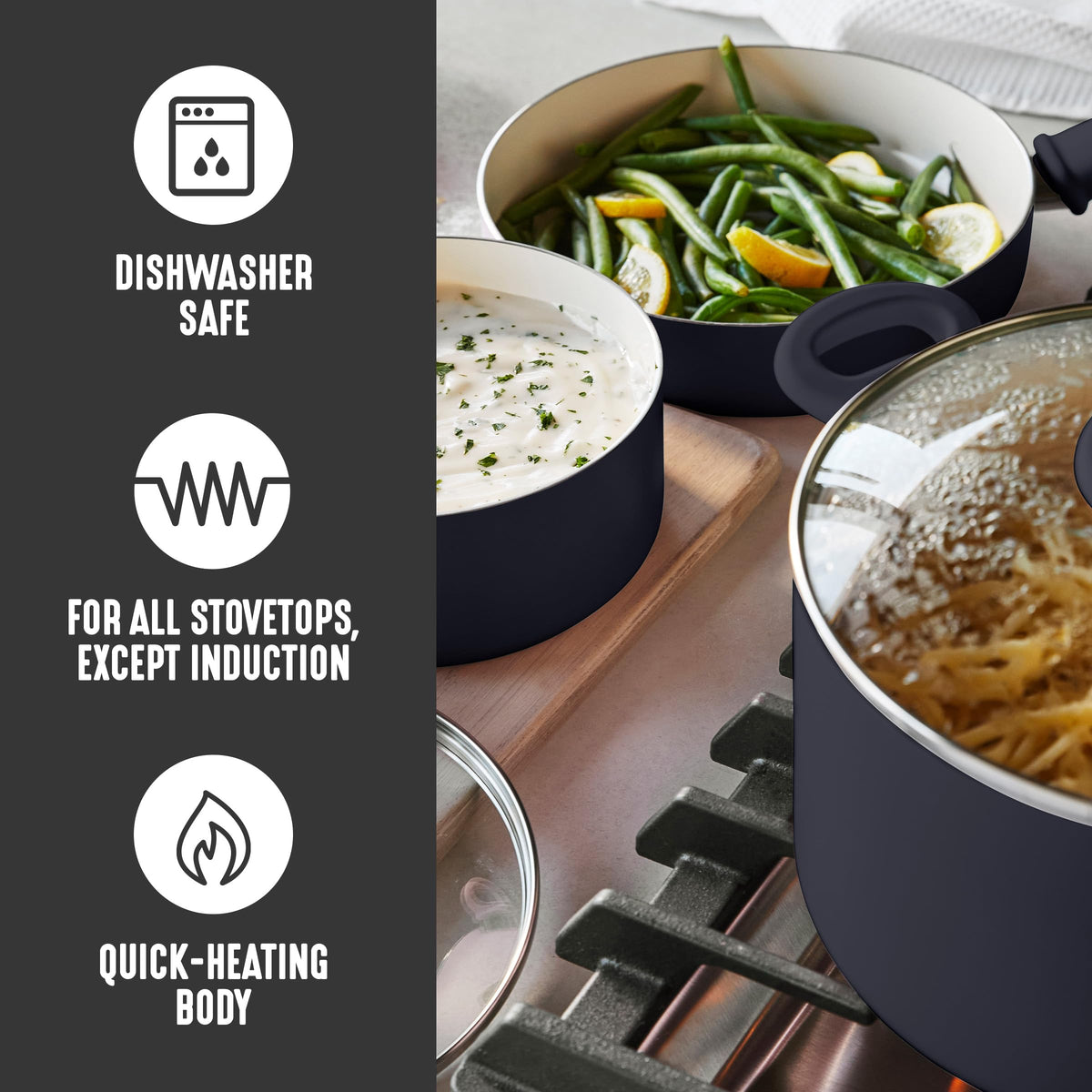 2.5QT Ceramic Nonstick Saucepan with Glass Lid