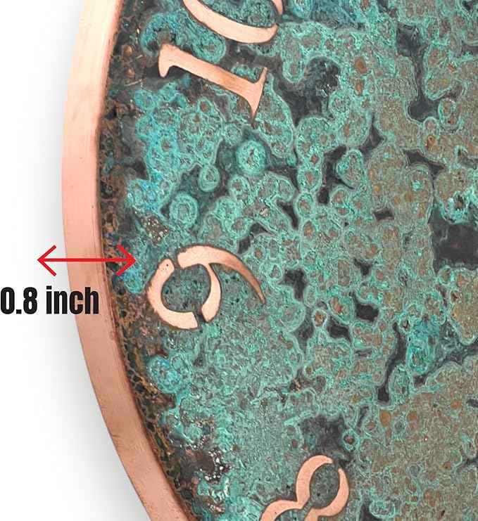 Handmade Pure Copper Wall Clock for Home Decoration, Decor Clock for Living Room, Bedroom and Kitchen, Rustic Decorative Mural Clock Art for Farmhouse (Numbers of Patina, 11)