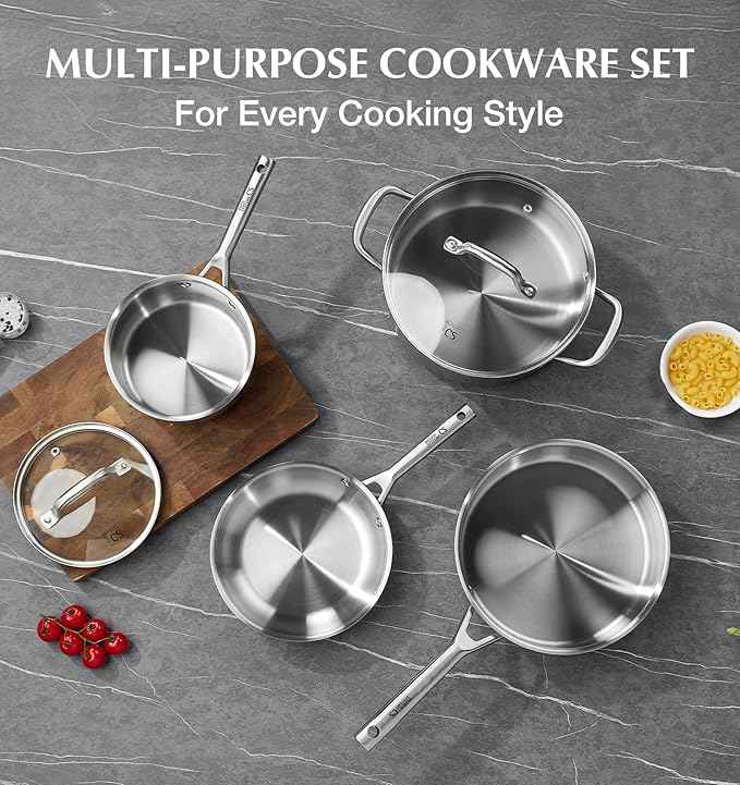 KOCH SYSTEME CS Stainless Steel Cookware Set 17 Piece, Professional 18/10 Stianless Steel Pots and Pans Set, 5-Layer Stainless Base, Oven Safe, Induction Ready, Non-Toxic Kitchen Cookware Set