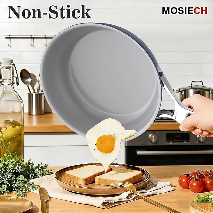 10-Piece Ceramic Nonstick Cookware Set with Lids - PFAS/PTFE/PFOA-Free, Interior & Exterior Ceramic Coating -Easy to Clean- Kitchen Storage-All Stovetop Compatible & Oven-Safe up to 480°F