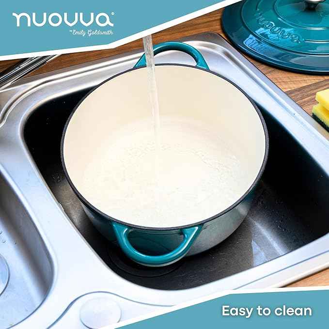 Cast Iron Dutch Oven with Lid – Non-Stick Ovenproof Enamelled Casserole Pot – Sturdy Dutch Oven Cookware – Teal, 7.3-Quart, 30cm – by Nuovva