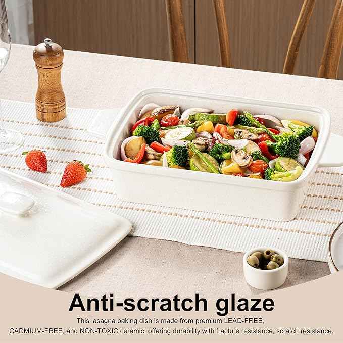 Casserole dish with Lid, 3.5 Quart Porcelain Baking Dish With Lid, Deep 13 x 9 Casserole Dishes for Oven with Lid, Rectangular Bakeware With Handle, Microwave, Oven Safe