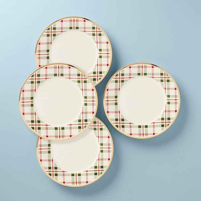 Lenox 894966 Holiday Plaid Dinner Plates, Set of 4, Red & Green, Christmas Dinnerware, Hosting