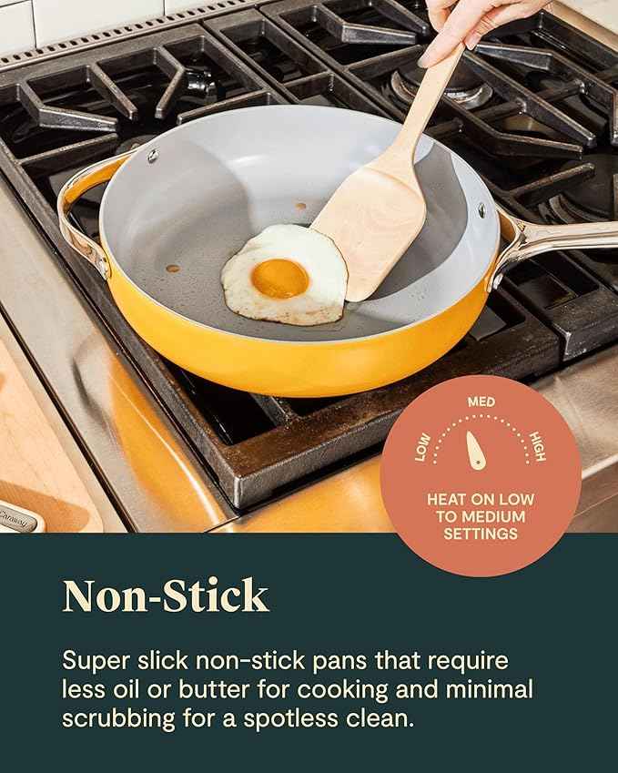 Caraway Non-stick Ceramic Cookware Set (12 Piece) Pots, Pans, Lids and Kitchen Storage - PFAS & PFOA Free - Oven Safe Pan Set & Compatible with All Stovetops - Gray