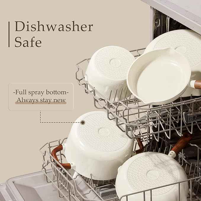 CAROTE 21pcs Cookware Set Nonstick Pots and Pans Set, Ceramic Cookware Set Induction Cookware, Non toxic Healthy Non Stick Kitchen Cooking Set, PFAS PTFE Free, White