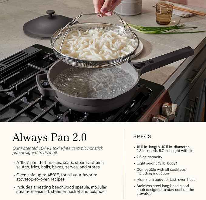 Our Place Cookware Duo | 7-Piece Ceramic Cookware Set with 10.5" Always Pan 2.0, 5.5 Qt Perfect Pot & Strainer Basket | Induction & Oven Safe up to 450°F | Nonstick, Non-Toxic Cookware | Spice