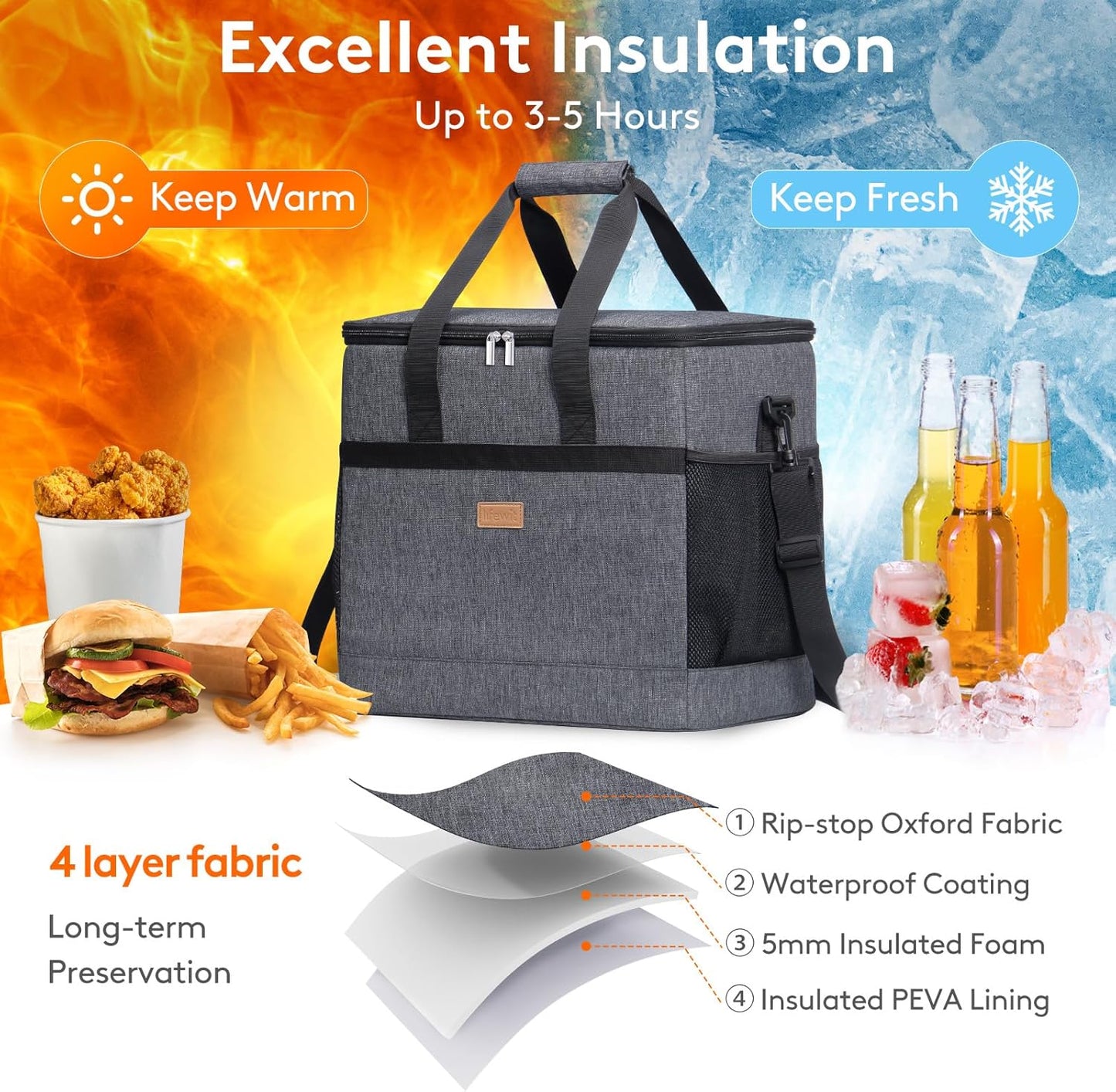 Lifewit Cooler Bag 30/50/60 Cans Collapsible and Insulated Large Lunch Bag Leakproof Soft Cooler Portable Tote for Camping/BBQ/Family Outdoor Activities