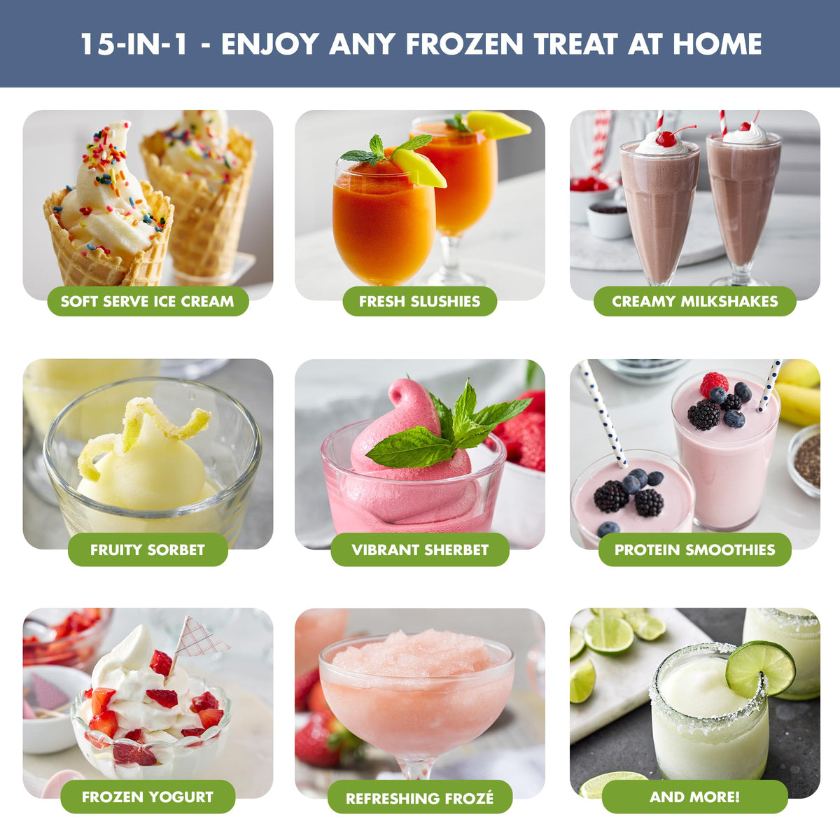 Frost Ice Cream Maker & Slushie Machine (4 Pint Ice Cream & Frozen Drink Maker / Berry Blue)