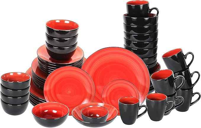 Stoneware Sonoma 56pc Dinnerware Set, Black + Speckled Spin Wash Red