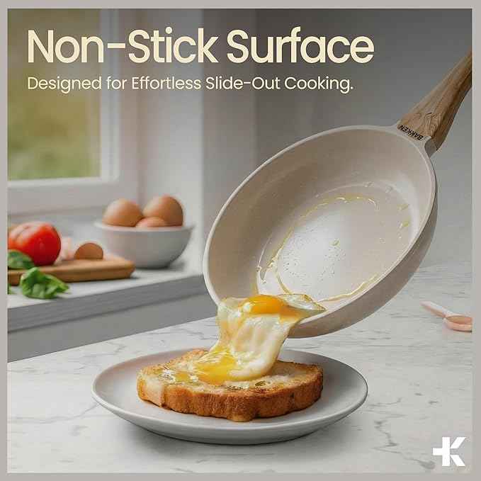 Bakken Master 20 Piece Cookware Set - Pots and Pans with Handle Grips and Tempered Glass Lids, With 6-piece Bakeware Set, Nonstick Granite Coating, Ceramic Max Temperature (Up To 500° F), Cream