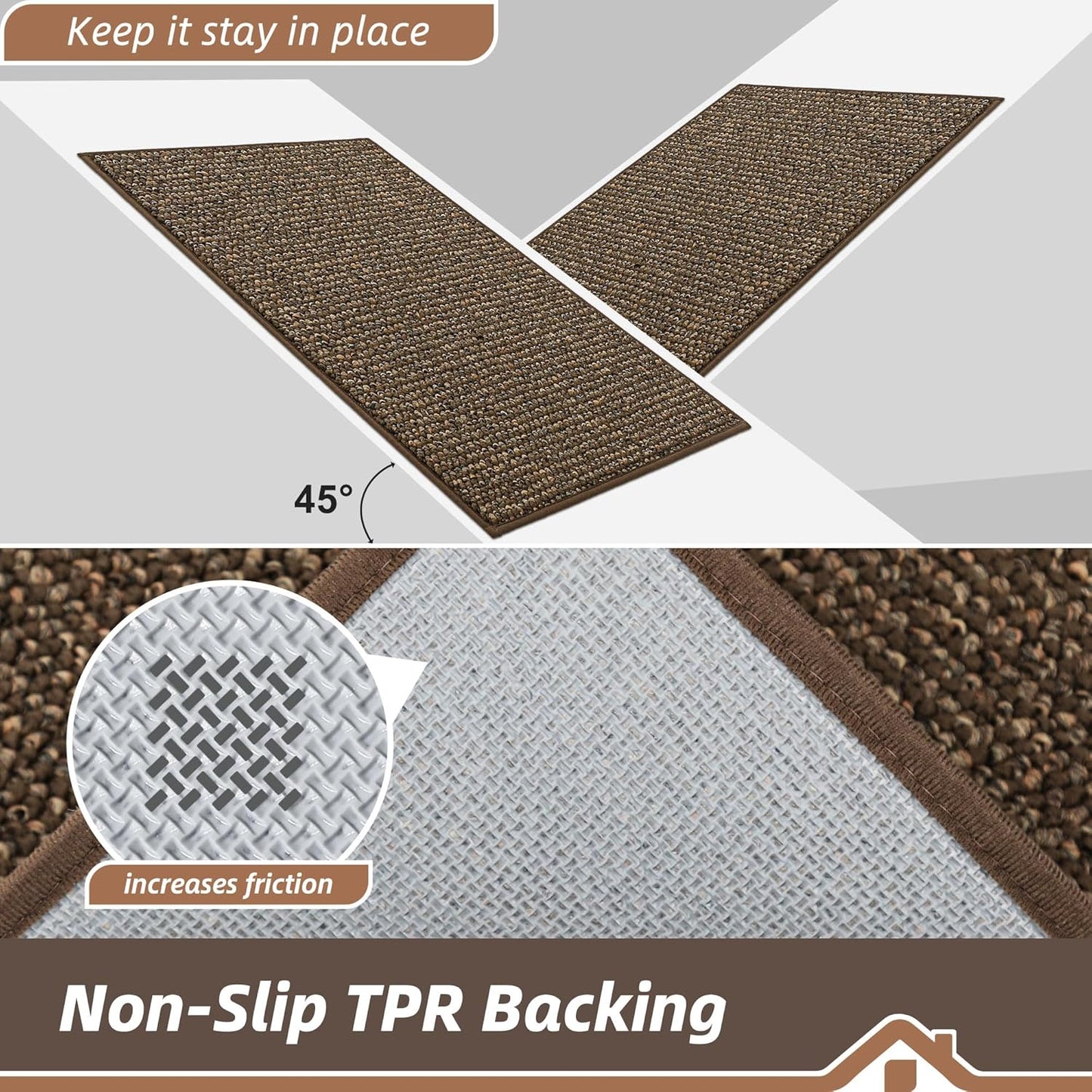 BEQHAUSE Kitchen Rugs 32"x48", Non-Slip Kitchen Mats for Floor, Super Absorbent and Stain Resistant Kitchen Rugs, Machine Washable Rugs for Kitchen, Hallway, Laundry & Sink, Brown