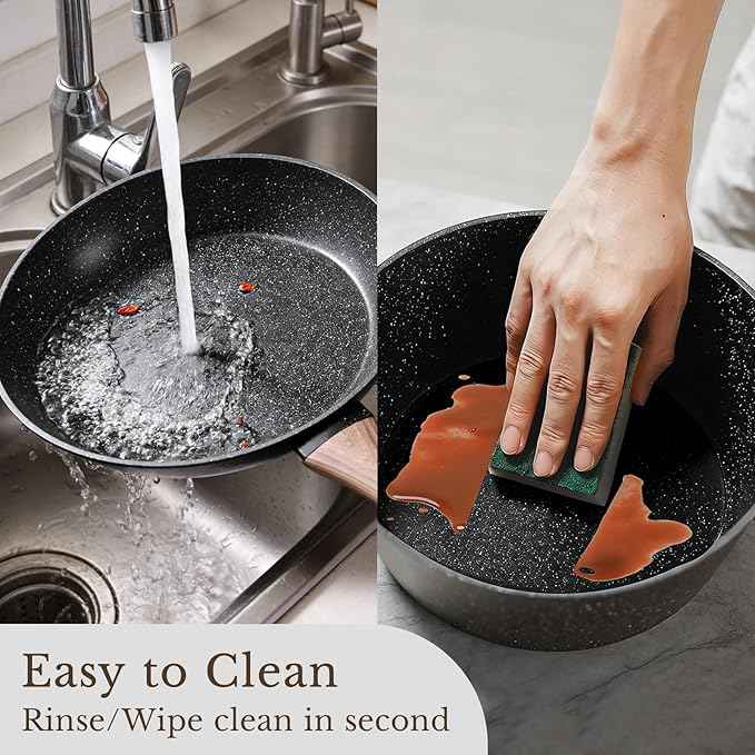 EWFEN 25 Pcs Pots and Pans Set, Nonstick Ceramic Cookware Sets, Healthy Non-Toxic, Large Capacity, Induction Compatible, Cooking Set with Frying Pans & Saucepans, PFAS/PTFE/PFOA Free, Classic Black