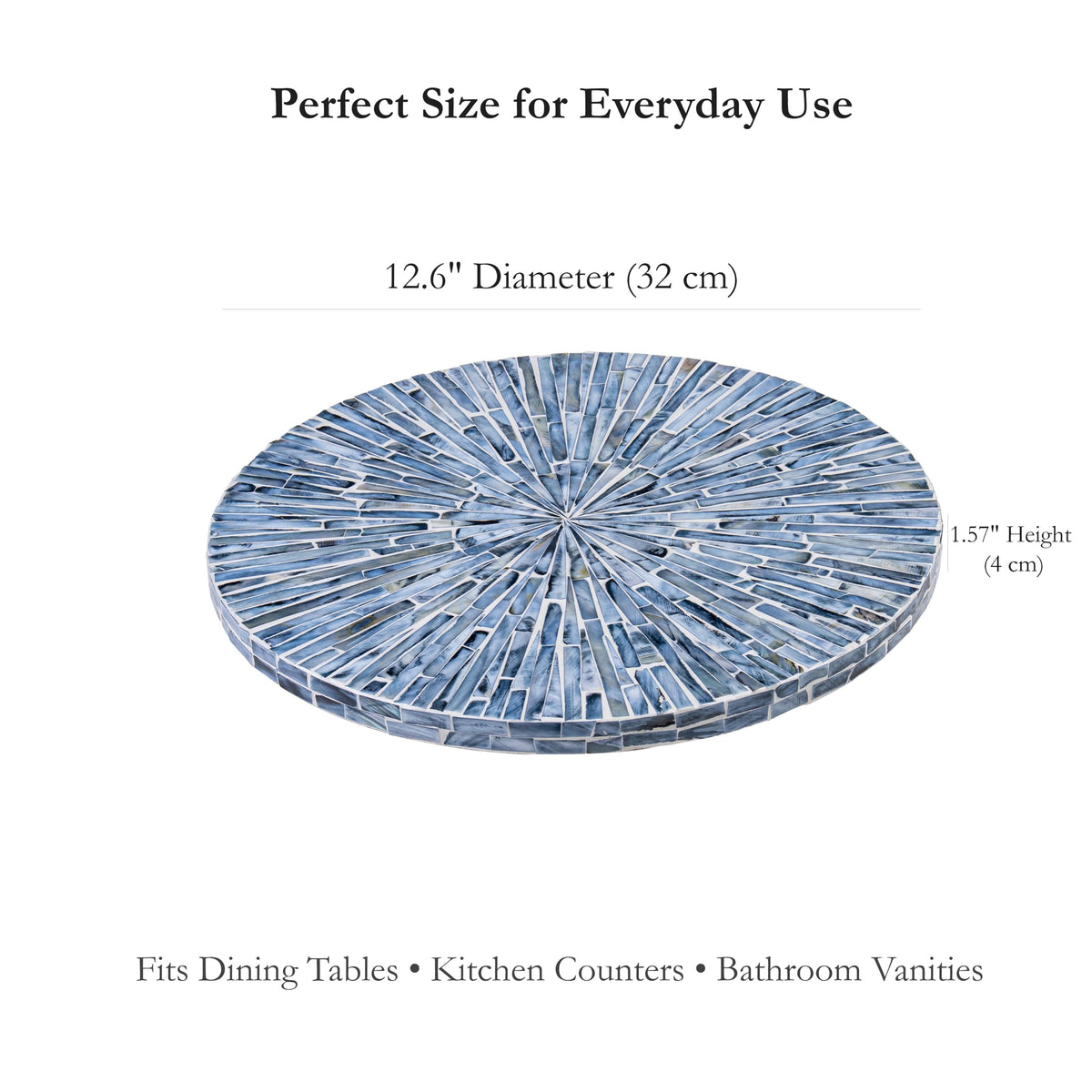 12.6” Handcrafted Mother of Pearl Blue Starburst Lazy Susan