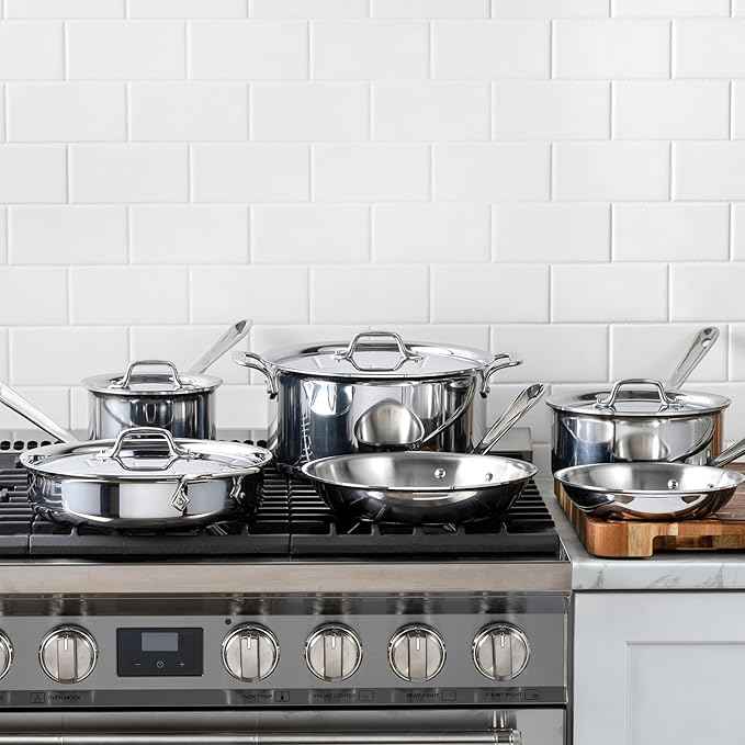 All-Clad D3® Stainless Steel 10 Piece Cookware Set- Made in USA- Includes Frying Pans, Saucepan, Sautépan, Stockpot - Professional Grade -Oven Safe & Induction Compatible