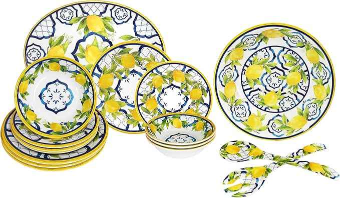 Le Cadeaux 16 Piece Luxury Melamine Dinnerware Set, Service for 4 (Palermo)