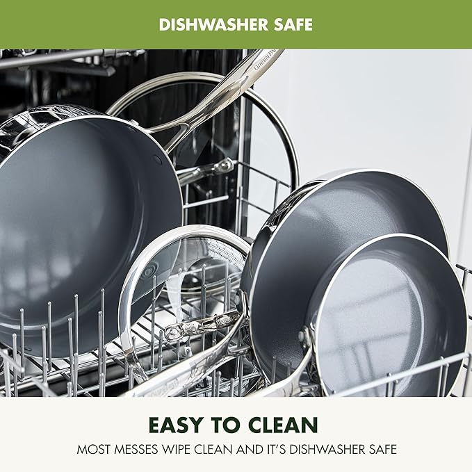 GreenPan Valencia Pro Tri-Ply Stainless Steel 9 Piece Cookware Set, PFAS-Free Ceramic Nonstick Coating, Induction Ready Pots & Pans, All Cooktops, Dishwasher & Oven Safe to 600F