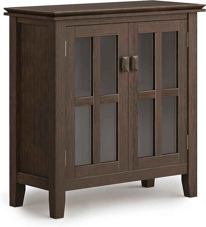 SIMPLIHOME Artisan SOLID WOOD 30 Inch Wide Contemporary Low Storage Cabinet in Farmhouse Brown, For the Living Room, Entryway and Family Room