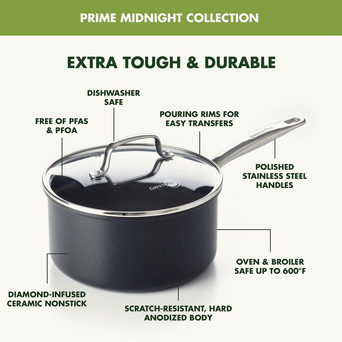 Prime Chatham 1QT & 2QT Saucepan Pot Set with Glass Lids (1QT and 2QT Saucepan Pot Set / Black)
