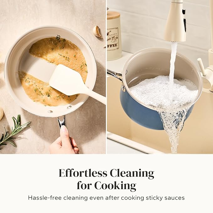 Redchef Sauce Pan Cookware Set, 8" Non-Stick Ceramic Frying Pan & 2.5QT Saucepans with Tempered Glass Lid, Stay-Cool Handle, Non Toxic PTFE & PFOA Free, Oven Safe & Stovetop Suitable, Blue