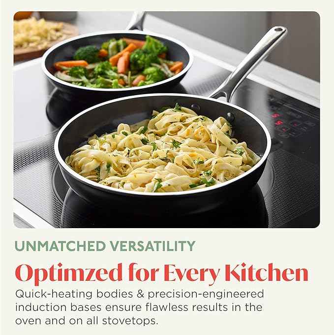 Orfeo 10 Piece Nonstick Cookware Set, Made in Italy, Diamond Ceramic PFAS-Free Pots & Pans, Induction Ready, Scratch Resistant, Laser-Fused Surface for Durability, Dishwasher Safe, Black