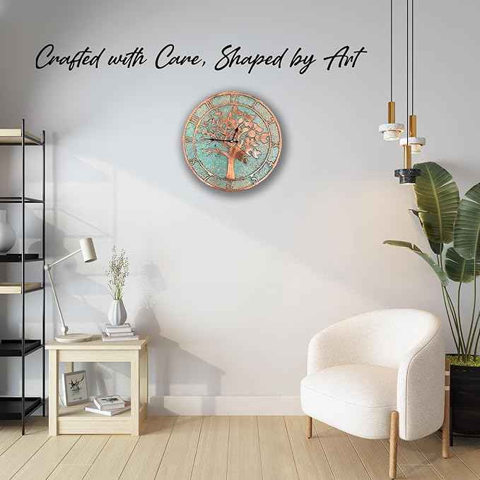 Handmade Copper Wall Clock Artisan Touch in Every Piece - Eternal Tree Wall Decor Copper Clock for Living Room, Office, Kitchen & Bedroom (20 Inch)