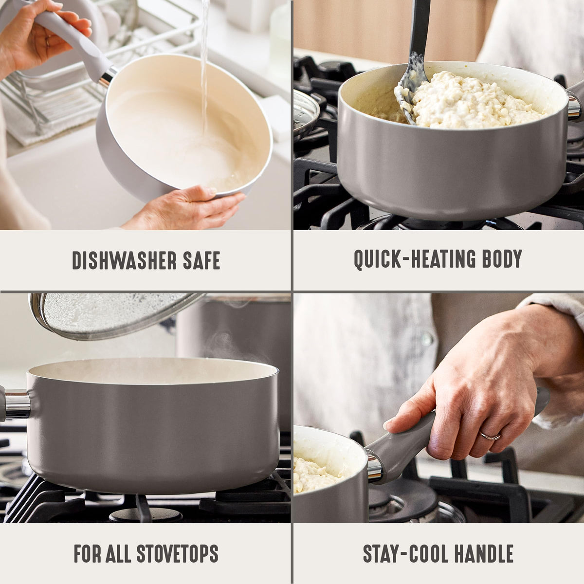 2QT Ceramic Nonstick Saucepan with Lid (2 Quarts / Light Gray)