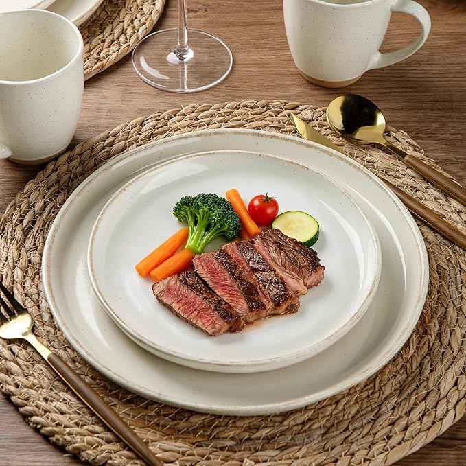AmorArc Dinnerware Sets with Pasta Bowls for 4, Handpainted Stoneware Plates and Bowls Set with Rustic Terracotta Underside, Scratch Resistant Dishes Set, Dishwasher & Microwave Safe, 16 Pcs