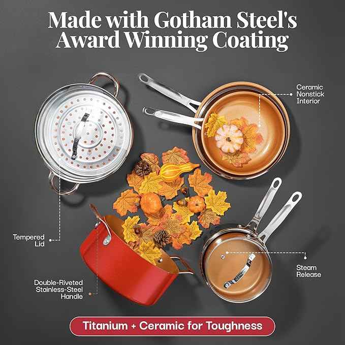 Gotham Steel 20 Pc Pots and Pans Set Nonstick Cookware + Bakeware Set, Complete Ceramic for Kitchen, Non Stick with Lids, Dishwasher / Oven Safe, Toxic - Red