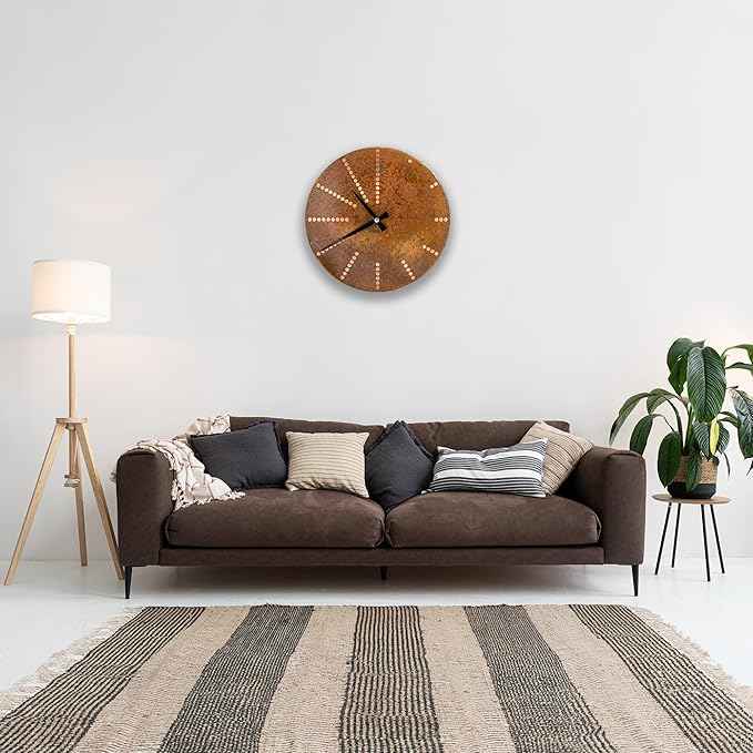 Handmade Pure Copper Wall Clock for Home Decoration, Decor Clock for Living Room, Bedroom and Kitchen, Rustic Decorative Mural Clock Art for Farmhouse (Time Dots, 11)
