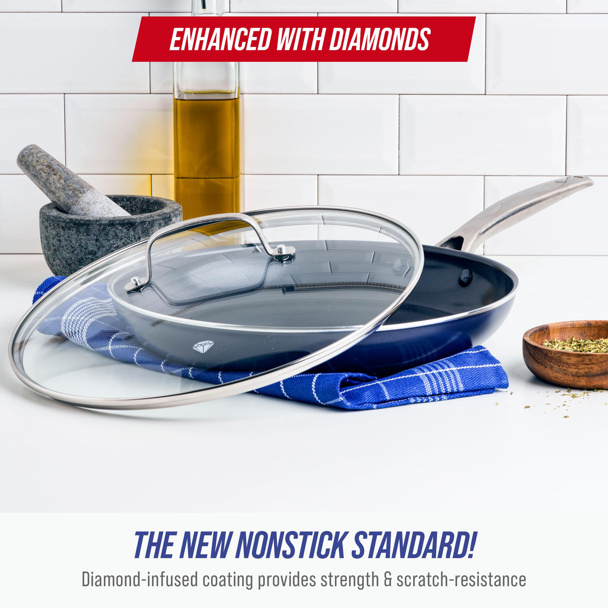 12" Diamond Ceramic Nonstick Frying Pan Skillet with Lid (12" Frying Pan Skillet with Lid)