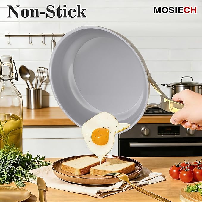 10-Piece Ceramic Nonstick Cookware Set with Lids - PFAS/PTFE/PFOA-Free, Interior & Exterior Ceramic Coating -Easy to Clean- Kitchen Storage-All Stovetop Compatible & Oven-Safe up to 480°F