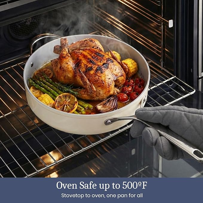CookinCraze Ceramic Cookware Set, Pots and Pans Set Nonstick with Lid PFAS & PFOA Free, Induction Compatible Oven Safe Up to 500°F Even Heat Distribution, Light Cream