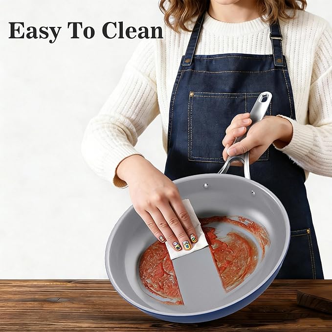7-Piece Ceramic Nonstick Cookware Set with Lids - PFAS/PTFE/PFOA Free, Interior & Exterior Ceramic Coating -Easy to Clean- Kitchen Storage-All Stovetop Compatible & Oven-Safe up to 480°F