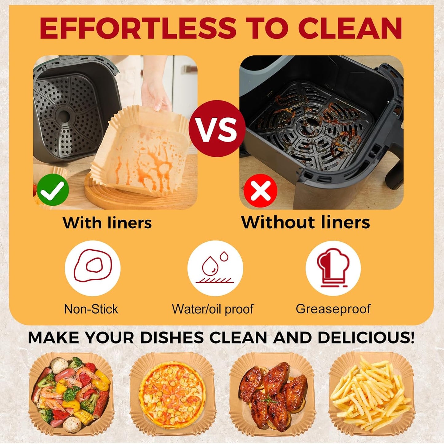 Air Fryer Liners Disposable - 300Pcs 8In Square Parchment Paper for Air Fryer Non-Stick Airfryer Basket Liners for Steamer Microwave Oven